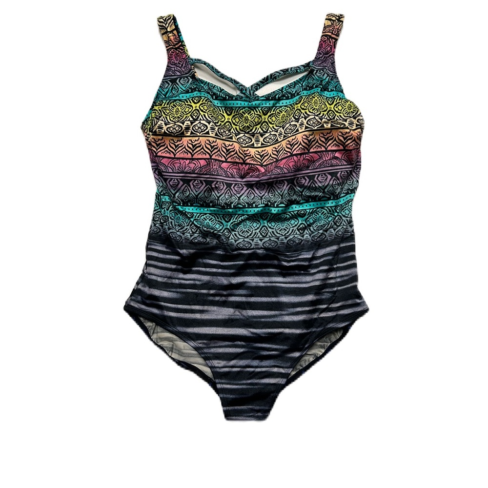 Longitude One Piece Swimsuit Tropical Colorful Print Womens 22W Pool Beach